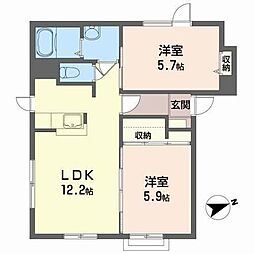スプルース　パル　1号館 2階2LDKの間取り