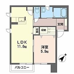 ヴェルメゾンC 1LDKの間取図画像
