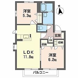 コーポサンモール 2LDKの間取図画像