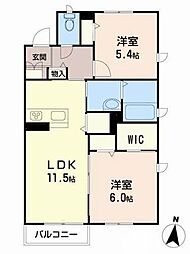 ベレオガーデンズ久留米1 2LDKの間取図画像