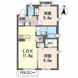 ベレオガーデンズ久留米1 2LDKの間取図画像