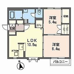 パークハイツ長町 1階2LDKの間取り