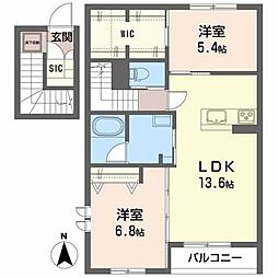 クレール富沢西B 2LDKの間取図画像