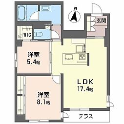 Ａｌｂｅｍａｒｌｅ上杉 1階2LDKの間取り
