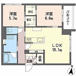 Ａｌｂｅｍａｒｌｅ上杉 2階2LDKの間取り