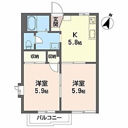 ロードヒルズ台原 2Kの間取図画像