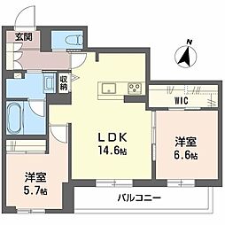 弓張月 上杉 2LDKの間取図画像
