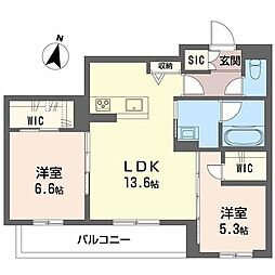 弓張月 上杉 2LDKの間取図画像