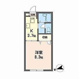 グランパルク 1Kの間取図画像