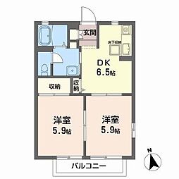 エステート桜C 2DKの間取図画像