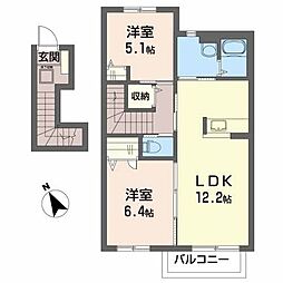 プラナス西桜町 2LDKの間取図画像