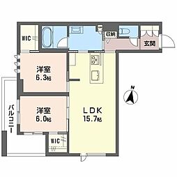 アンシャンテ長町南 2LDKの間取図画像