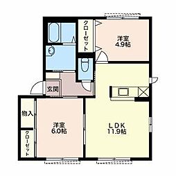アムールD 2LDKの間取図画像