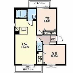 エルノルテ誠和C 2LDKの間取図画像