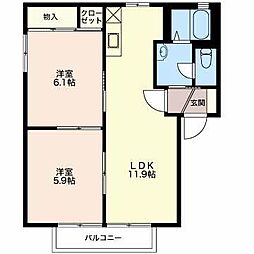 フレグランス・ヴェルデ 2LDKの間取図画像