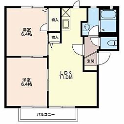 フローラルパークコートC 2LDKの間取図画像