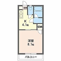 ホワイトピアニ 1Kの間取図画像