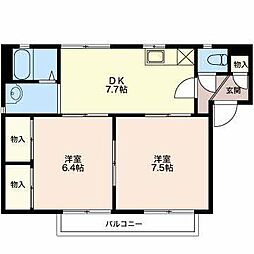 モンアミD 2DKの間取図画像
