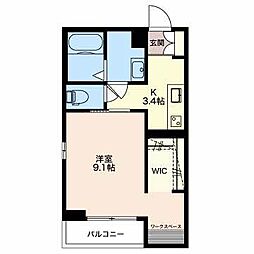 シャーメゾンルフレ笹口 1Kの間取図画像