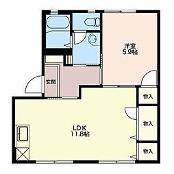 ペーシュはかまた 1LDKの間取図画像
