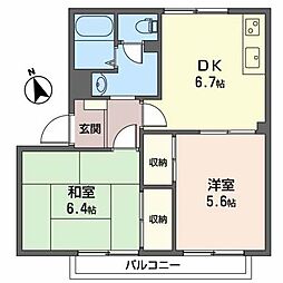 メゾンボナールN 2DKの間取図画像