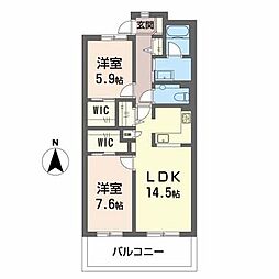 グリーンコート広沢 2LDKの間取図画像