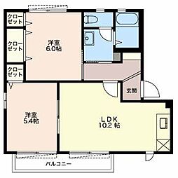 ハートハウスB 2LDKの間取図画像