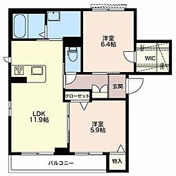 アンルミエール 2LDKの間取図画像