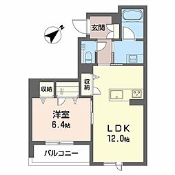 ヒューゲル 2階1LDKの間取り