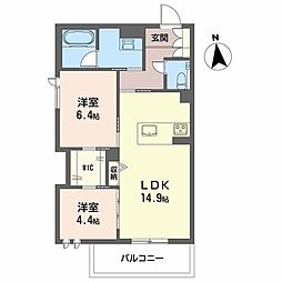 メゾン　ド　コリーヌ 4階2LDKの間取り