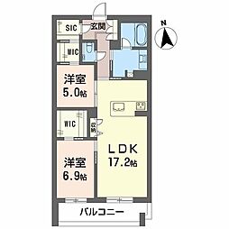 メゾン　ド　コリーヌ 3階2LDKの間取り