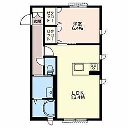 ラ・メール清水ヶ岡 1階1LDKの間取り