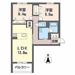 カルム・ラ・ポーズ 1階2LDKの間取り