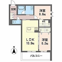 カルム・ラ・ポーズ 1階2LDKの間取り