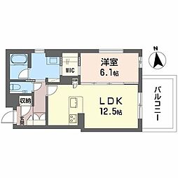 エクラージュ吹上 2階1LDKの間取り