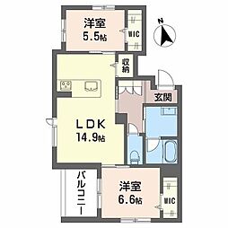 NGE金山プルミエ 2LDKの間取図画像