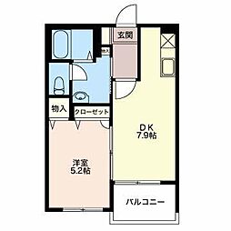 リヴュールB 1DKの間取図画像