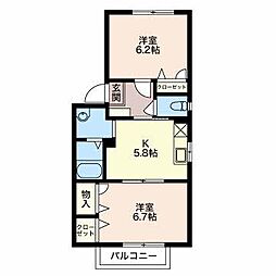 カーサ・ミア西山 2Kの間取図画像