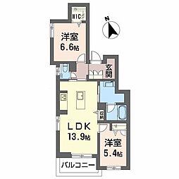 グレインコート 2LDKの間取図画像