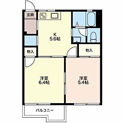 フラッツゆうB 2Kの間取図画像