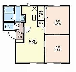 フローラルヒルズ 1階2LDKの間取り