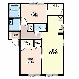 インフィニIII 1階2LDKの間取り