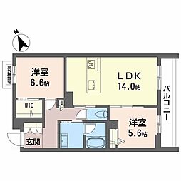 ベレオ中台 2LDKの間取図画像