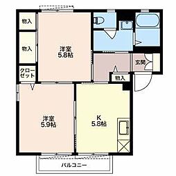 ドミール二の岡B 2Kの間取図画像