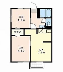 シティハイムカワムラA 2DKの間取図画像