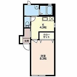 カルメブン 1Kの間取図画像