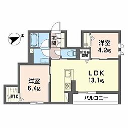 エクラ　アリスティオ 2階2LDKの間取り