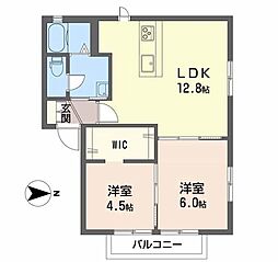 ディアス下森田 2LDKの間取図画像