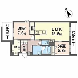 シャーメゾンサクラスクエア本郷 2階2LDKの間取り