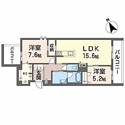 シャーメゾンサクラスクエア本郷 3階2LDKの間取り